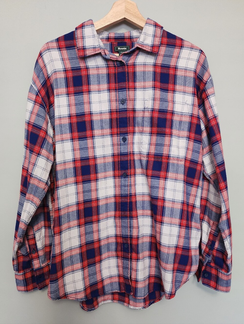 Roots Red & White Plaid Button-Down Shirt Size Medium